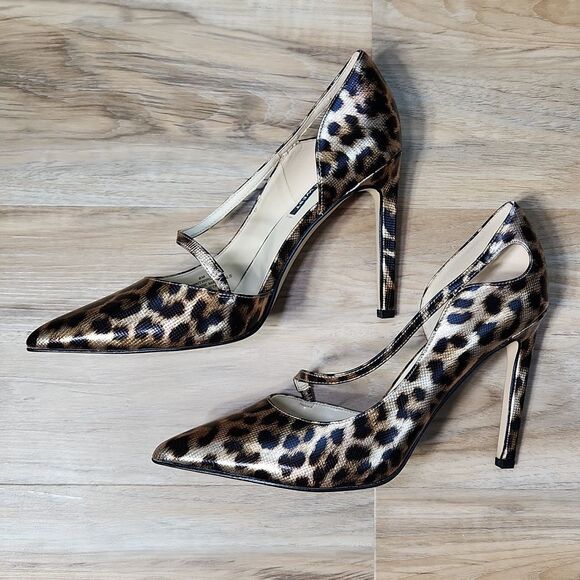 🩵NIB Nine West Black & Metallic Gold Leopard Print High Heel Pumps Size 8 - Picture 9 of 16